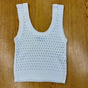 Zara Pointelle Knit Crochet Tank Top in oyster white Size Small Boho Festival